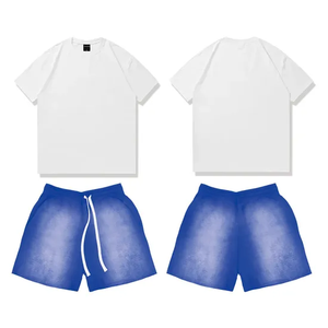Ensemble T-shirt et short en molleton style vintage pour homme, délavé à l'acide, en coton, coupe décontractée, tenue assortie, absorbant la transpiration, idéal pour l'été - Product Image 6