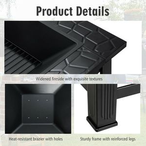 32-Inch 3-in-1 Square Fire Pit <b>Table</b> with <b>BBQ</b> Grill and Rain Cover for Outdoor Camping - Product Image 1