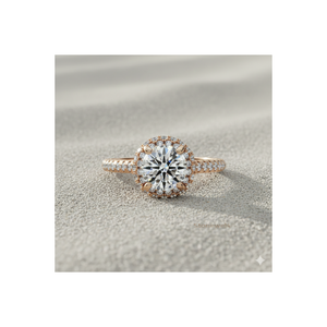 แหวนหมั้นเพชร Pav รัศมีวงแหวนทองพร้อมใบรับรองและชุดง่าม - Product Image 1