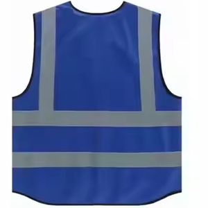Gilet de sécurité réfléchissant bleu avec bandes argentées et poches pour une visibilité accrue, vêtement de travail haute visibilité - Product Image 2