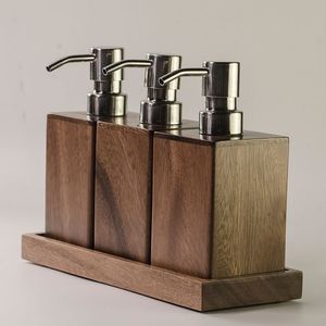 Handcrafted Acacia Bath & Vanity Collection Four-Piece Minimalist Style Soap Dispenser Toothbrush Holder Cup Soap Dish Decor Set - Product Image 3