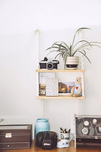 White Wall <b>Shelf</b> With <b>Pine</b> Wood Board Bohemian Macrame Wall Hanging for Home Décor Living Room Foliage Theme Rack <b>Shelf</b> 18X48 in - Product Image 3