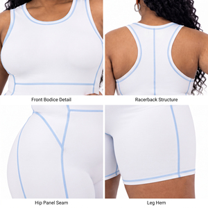 Plus Size Sports Fitness <b>Romper</b> Contrast Stitching Racerback Jumpsuit Shorts 240 GSM Polyester Spandex <b>Romper</b> One Piece - Product Image 5