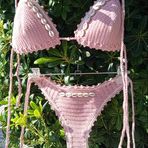 Ensemble de bikini au crochet ROSE POUDRE Coquillages - Product Image 1