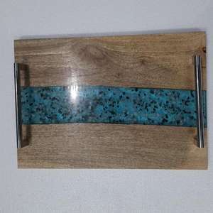 Plateaux de service et de rangement modernes en résine époxy et bois incrusté avec poignée métallique, idéaux pour le thé, le café et le petit-déjeuner – Nouveauté très prisée pour la table - Product Image 6