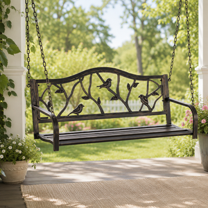 Columpio de metal con diseño de pájaro y cadenas para porche, silla colgante para jardín, patio, balcón y césped. - Product Image 3