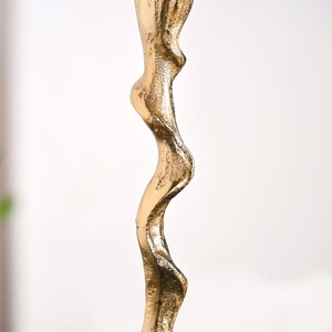 Elegant Gold Wavy Taper Candle Stand With Textured Finish <b>Set</b> Of 2 Sophisticated Pillars For Luxury Dining And Home Decoration - Product Image 6