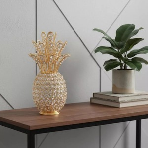 Sculpture d'ananas en cristal plaqué or, décoration en verre, figurine artistique de table, style glamour hollywoodien pour salon - Product Image 6