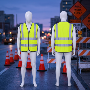 Gilet de sécurité personnalisé en polyester imperméable avec bandes réfléchissantes de couleur personnalisée certifiées ANSI Classe 2 haute visibilité - Product Image 5