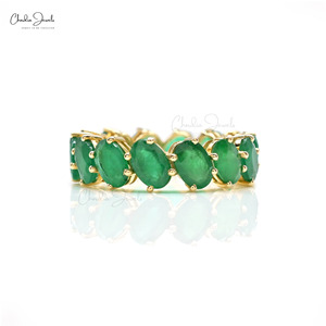 Anillo de Eternidad con Esmeralda Zambiana, Gema Ovalada de 6x4MM, Anillo de Boda Apilable con Oro Amarillo Fino de 14k, Listo para Enviar, Talla US-6 - Product Image 4