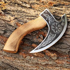 Cuchillo para Pizza Vikingo Nordic Forge, Cuchilla de Acero al Carbono de 9 Pulgadas, Mango de Madera de Fresno, Funda de Cuero, Hacha Personalizada al por Mayor - Product Image 1