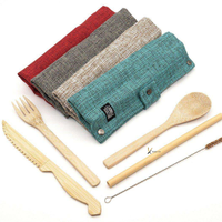 Juego de Cubiertos Desechables Portátiles Más Vendido con Estuche, Utensilios de Bambú Natural para Fiestas, Picnics y Uso al Aire Libre