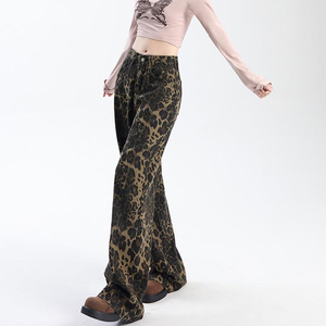 Women Leopard Print Wide Leg Jeans Baggy Y2K Streetwear Loose Fit <b>Animal</b> Print Denim Pants Vintage Style Cheetah print Jeans - Product Image 4