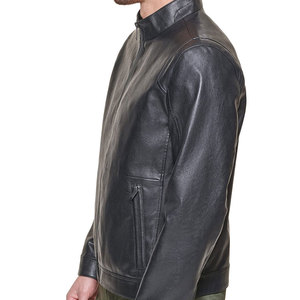 Chaqueta de Cuero Genuino para Hombre, Estilo Racer, Cuello Alto, Corte Ajustado, Chaqueta de Invierno, Logotipo Personalizado, OEM, ODM, Ropa Exterior de Alta Calidad - Product Image 4