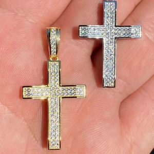 Custom 925 <b>Silver</b> Gold Plated Hip Hop Pendant Iced Street Fashion Design Diamond Personalized Christian <b>Cross</b> Baguette Alloy - Product Image 1