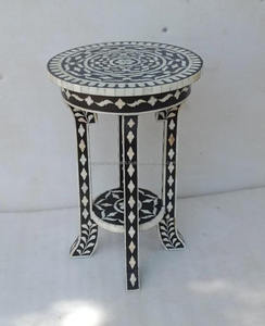 Incrustaciones de hueso Blanco y Negro Octágono Mesa auxiliar Hecha a mano Incrustaciones de hueso Patrón de rayas Mesa auxiliar - Product Image 2