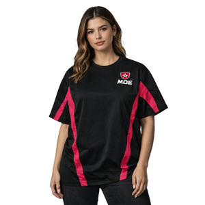 เสื้อเจอร์ซีย์อเมริกันฟุตบอลสีดำชมพูสุดฮิตสำหรับผู้หญิง ลายทางด้านข้าง คอกลม ทรงโอเวอร์ไซส์ สไตล์วินเทจเรโทร ทีมสตรีทแวร์ เสื้อสำหรับออกกำลังกาย - Product Image 2