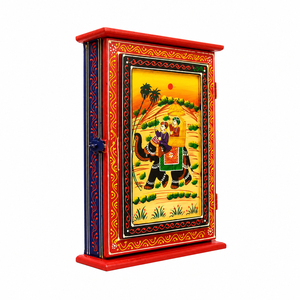 Hand Painted Wooden Key Box | Traditional <b>Elephant</b> Wall Mounted Key Cabinet | Handmade Wooden Key Holder Organizer - Product Image 3