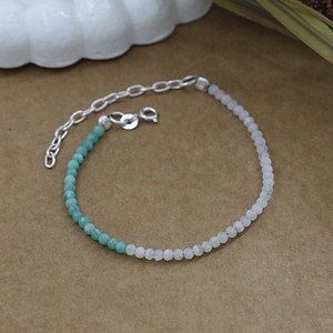 Natural Rainbow Moonstone & Amazonite Faceted <b>Beaded</b> <b>Bracelet</b> Adjustable 925 Sterling Silver Chain Gemstone <b>Bracelet</b> for Women - Product Image 4