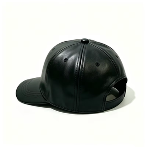 Gorra de béisbol de cuero PU negro de 6 paneles con correa ajustable, visera curva, unisex, estilo casual urbano, con remaches, color liso, gorra de lona de verano - Product Image 6