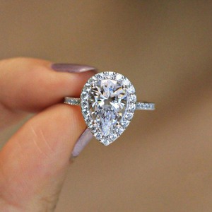 Pear Cut Moissanite 925 sterling silver moissanite Engagement <b>Ring</b> Halo Wedding Band for Women Party Gift - Product Image 2