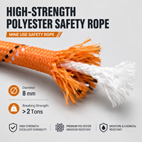 Corde statique en polyester de 8 mm pour travaux en altitude, escalade, sauvetage, corde de sécurité tressée, corde d'urgence, extrémité bouclée, résistance à la traction