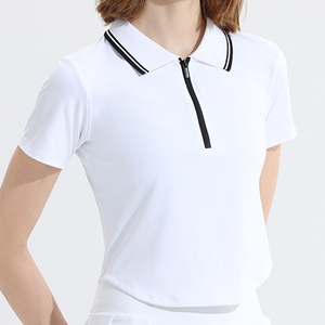 T-shirts pour femmes avec demi-fermeture éclair sur le devant, séchage rapide, respirants, en jersey tricoté imprimé, décontractés, esthétiques, pour le tennis et le sport - Product Image 1