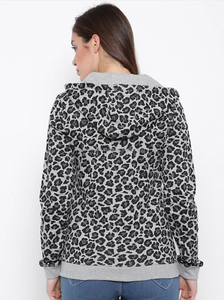 Sudadera con Capucha de Mujer con Estampado de Leopardo, Manga Larga, Tejida, Informal, con Bolsillos, Estilo Otoñal, Material de Mezcla de Algodón - Product Image 5