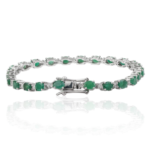 925 Sterling Silver Emerald and Diamond Tennis <b>Bracelet</b> Oval and Round Gemstone Handmade Jewelry for Women Party - Product Image 3