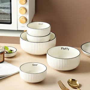 Nordic Ceramic Dinnerware Set With Black Stripe Vertical Pattern Round Minimalist Design Dishwasher Safe - Product Image 1
