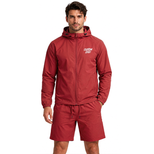 Ensemble coupe-vent léger deux pièces pour homme en nylon avec short, style streetwear, avec détails appliqués et logo personnalisé - Product Image 1