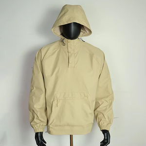 <b>Men</b> Minimalist Anorak Windbreaker Hoodie <b>Pullover</b> Lightweight Water Repellent Casual Outdoor Utility <b>Jacket</b> With Kangaroo Pocket - Product Image 1