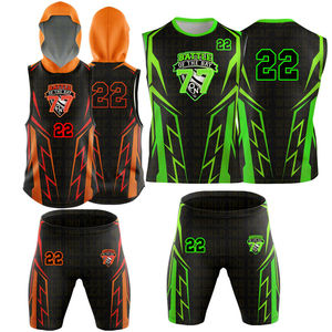 Ensemble de maillots de basket-ball noir et orange, impression par sublimation, polyester respirant, uniforme pour hommes adultes - Product Image 1