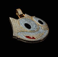 Pendentif Visage de Dessin Animé Hip Hop Iced Out, Breloque Plaqué Or avec Zircons Pavés pour Hommes