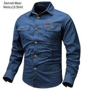 Mens Shirt Long Sleeve Cotton Button <b>Down</b> Work Shirts with Pockets - Product Image 1