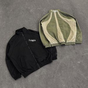 Ensemble de survêtement décontracté pour homme en nylon respirant avec fermeture éclair, coupe-vent, blocs de couleur et taille élastique, style streetwear personnalisé en polyester - Product Image 4