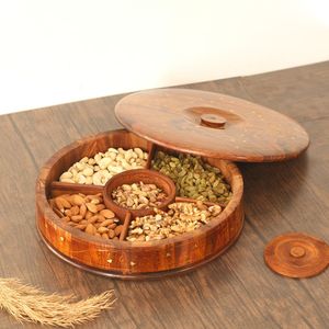 Boîte à fruits secs en bois de style nouveau avec compartiments de rangement pour les bonbons traditionnels, les noix, les collations et les paniers de fête - Product Image 6