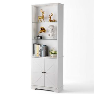 Mobile Vetrina FCH a 3 Ripiani con Illuminazione LED, 2 Ante, Base Curva a Z, 60*23.5*180cm, per Soggiorno - Product Image 4