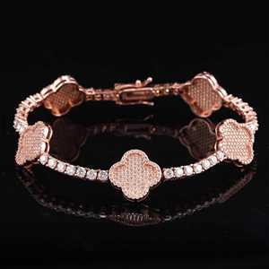 Fully Iced Out Clover Tennis Bracelet <b>Solid</b> <b>Gold</b> VVS Clarity Lab Diamond Stackable Charm - Product Image 1