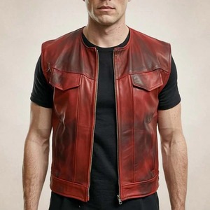 Chaleco de Cuero Rojo Vintage para Hombre, Estilo Motero, Chaleco de Cuero Genuino Rojo Vintage para Motocicleta - Product Image 1