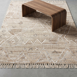 Modern Handwoven Jute Rug Beige <b>Cream</b> Abstract Geometric Pattern Fringed Textured Thick Anti-Slip Area Carpet Living Room - Product Image 5