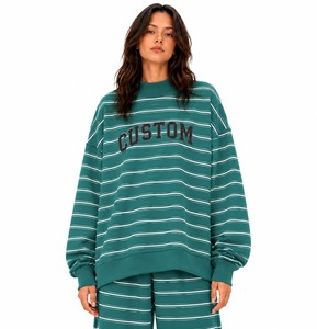 Sweat-shirt personnalisé pour femme à col montant rayé, 100% coton, décontracté, épaules tombantes, col montant avec logo sur le devant - Product Image 6