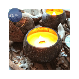 [ALTA CALIDAD] |   Recipiente Ecológico Hecho a Mano con Cangorra de Coco para Velas, Decoración para el Hogar, Fragancia, Color Azul, Venta al por Mayor, Vietnam - Product Image 1