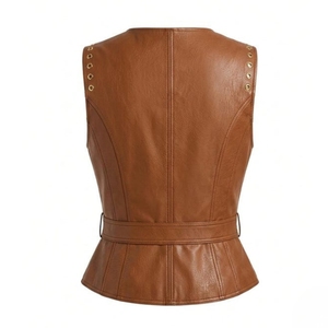 Chaleco de Cuero para Mujer de Alta Calidad, Hecho a Mano, Genuino, Marrón, con Cinturón, Ajuste Personalizado - Product Image 2