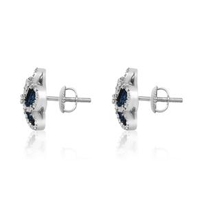 1.05 Cttw White & Blue Diamond Flower Stud <b>Earrings</b> 925 Sterling Silver, Round Cut Natural Diamond <b>Earrings</b> for Women, Push Back - Product Image 5