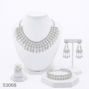 Elegante Juego de Collar y Pendientes de Cadena de Cuerda de 16 Pulgadas con Diseño de Hoja y Circones Chapados en Oro Natural Sólido para Mujer, Modelo 53067 - Product Image 2