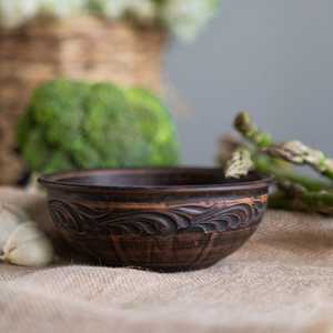 Natural Clay Serving Bowl, Earthy Farmhouse Tableware, Handmade <b>Pottery</b> Rustic Stoneware Bowl, Cozy <b>Cottage</b> core Kitchen Decor - Product Image 3
