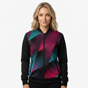 Unisex Long Eco-Friendly Geometric Print <b>Fleece</b> Jacket <b>Zipper</b> Closure Sporty Winter Outerwear Sublimation Polyester Material - Product Image 4