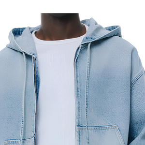 Sudadera con capucha de mezclilla personalizada estilo vintage, informal, streetwear, con bolsillos grandes, manga farol, top para combinar en capas, talla XXS - Product Image 5
