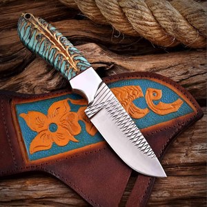 Cuchillo de caza premium hecho a mano con hoja de acero inoxidable, mango de resina y funda de cuero, 100% calidad. - Product Image 5